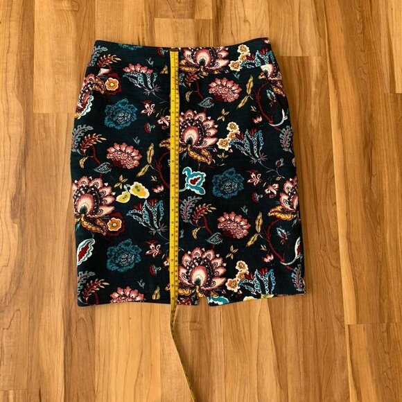 Loft Hunter Green Floral Textured Pencil Skirt Size 4 Pockets Cotton Lined - Picture 6 of 11